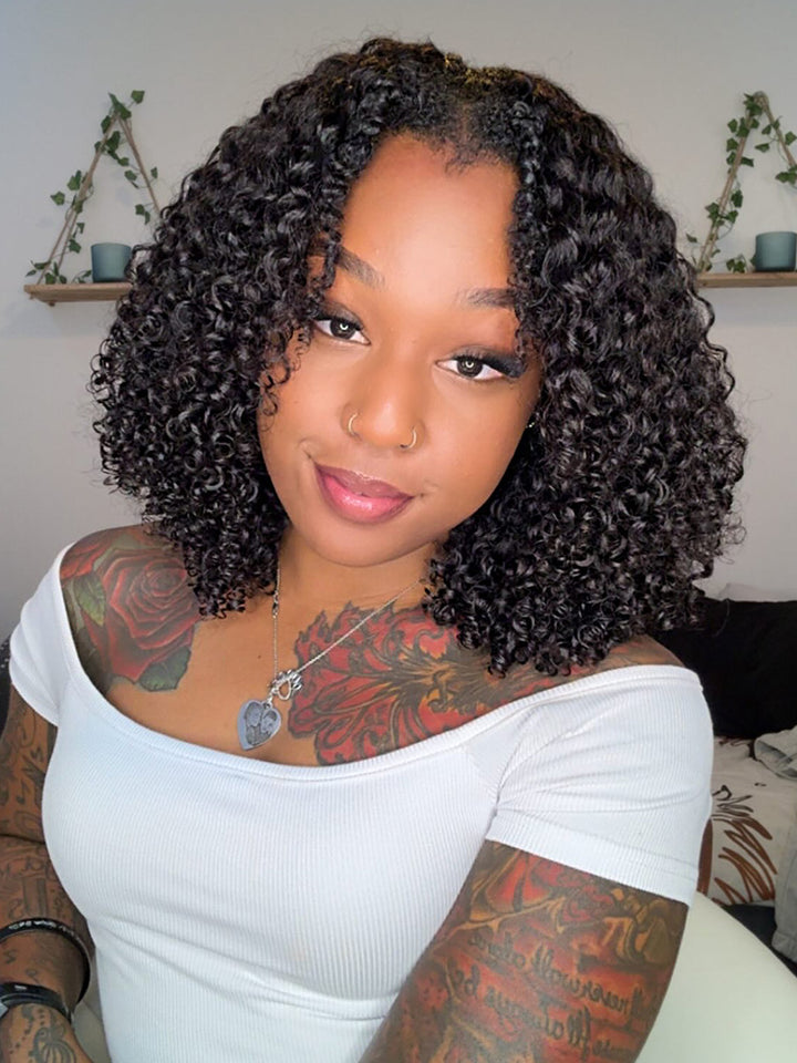 CurlyMe 3 In 1 Half Wig Burmese Curly Glueless Install Half Wig With Adjustable String Beginner Friendly