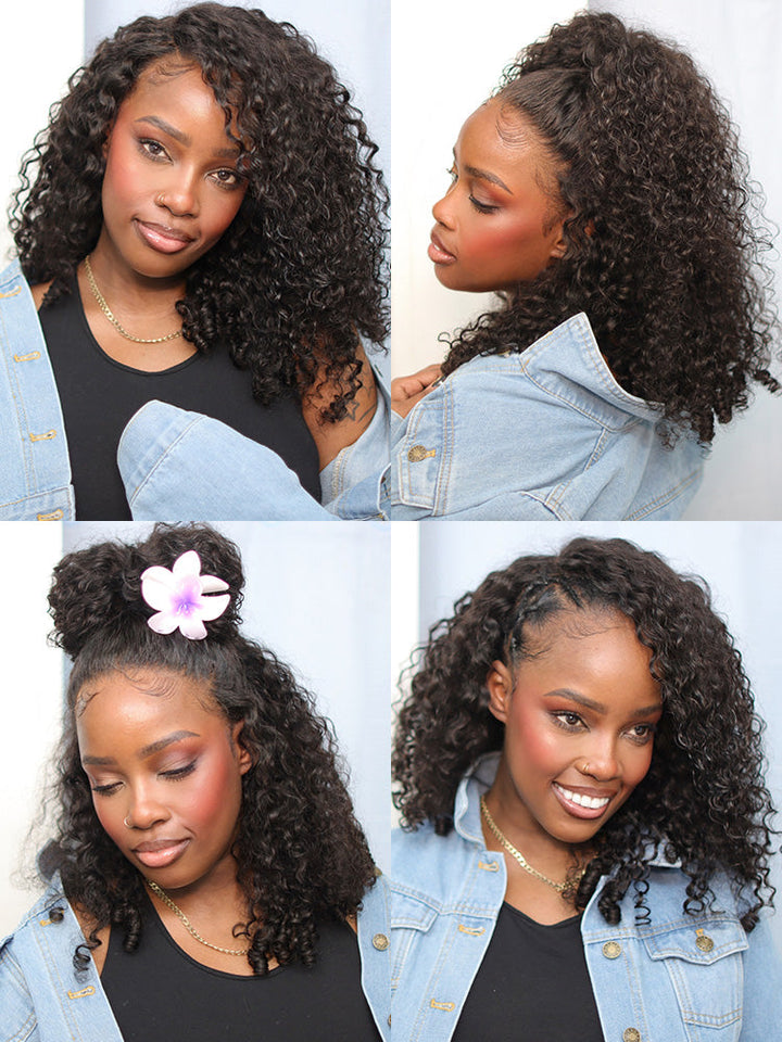 CurlyMe Pre-bleached Wear Go Glueless Wig 7x5 Pre-cut HD Lace Burmese Curly Human Hair