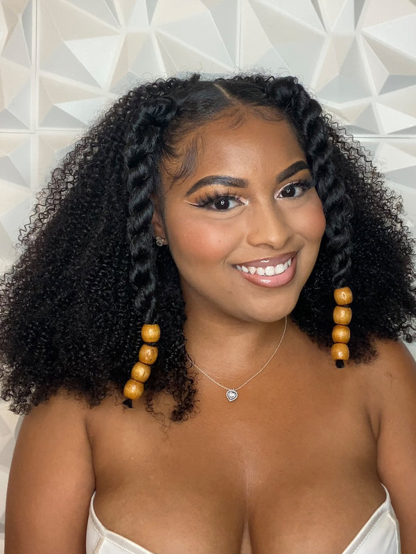 CurlyMe 3 In 1 Half Wig Afro Kinky Curly Glueless Install Half Wig With Draw-string Beginner Friendly