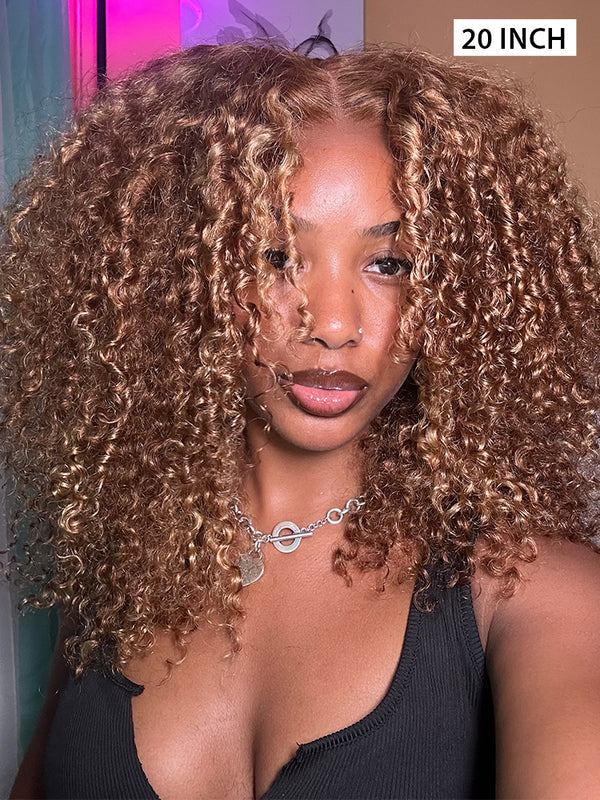 CurlyMe Wear Go Glueless Highlights Ombre Hair 7x5 Pre-cut Swiss Lace Kinky Curly Wig