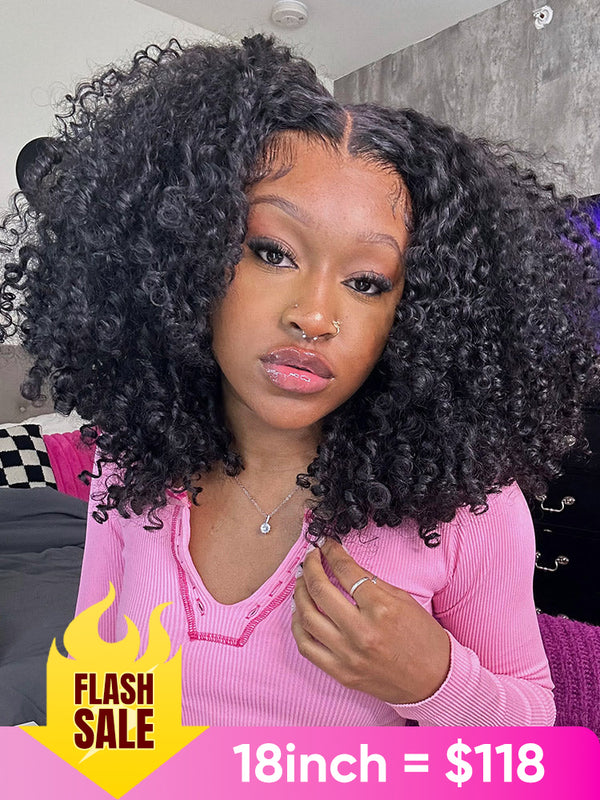 CurlyMe Pre-cut 9x6 Lace M-cap Wear Go Glueless Mini Knots Kinky Curly Hair HD Lace Front Wig Pre-plucked