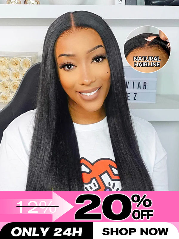 CurlyMe Pre-cut 9x6 Lace M-cap Wear Go Glueless Mini Knots Kinky Straight / Light Yaki Straight Hair HD Lace Front Wig Pre-plucked