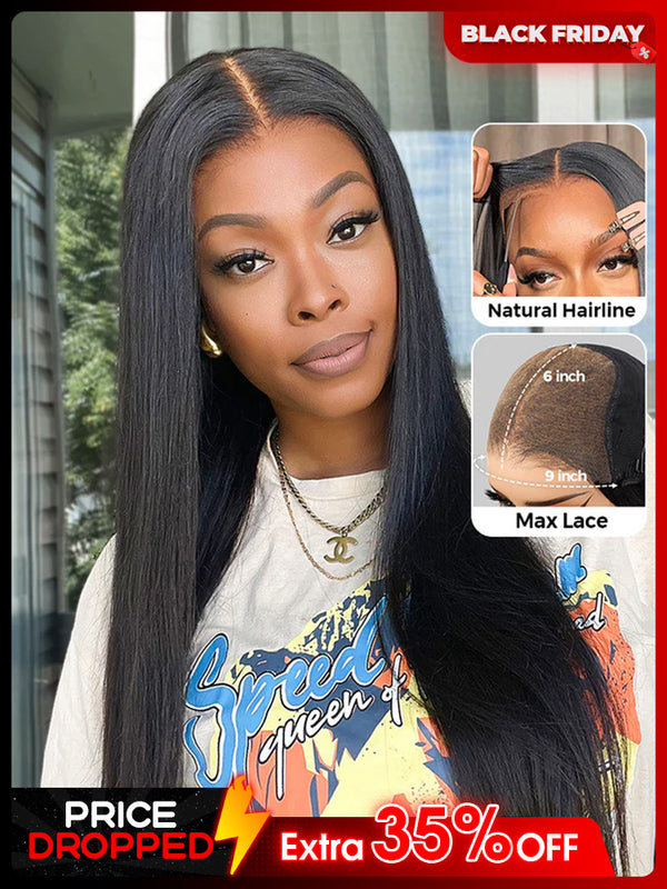 CurlyMe 9x6 HD Lace M-cap Wear Go Glueless Mini Knots Straight Hair Pre-cut Lace Front Wig Pre-plucked