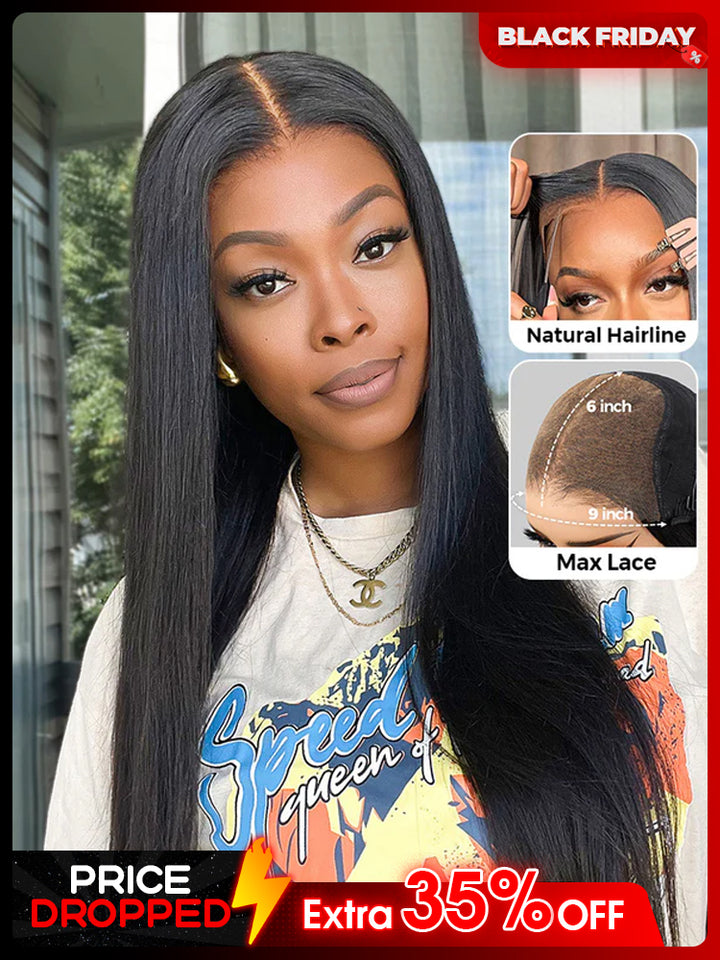 CurlyMe 9x6 HD Lace M-cap Wear Go Glueless Mini Knots Straight Hair Pre-cut Lace Front Wig Pre-plucked