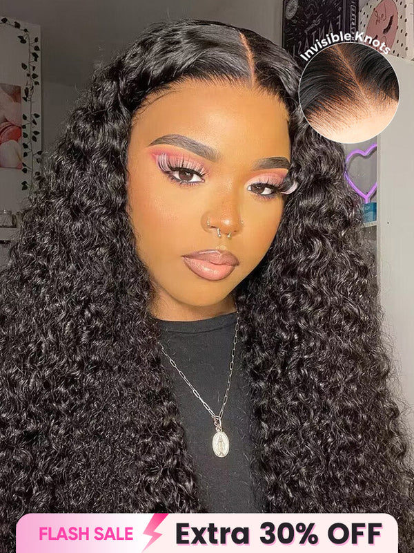 CurlyMe Pre-bleached Knots Wear Go Glueless Wig Pre-cut HD Lace Water Wave Human Hair