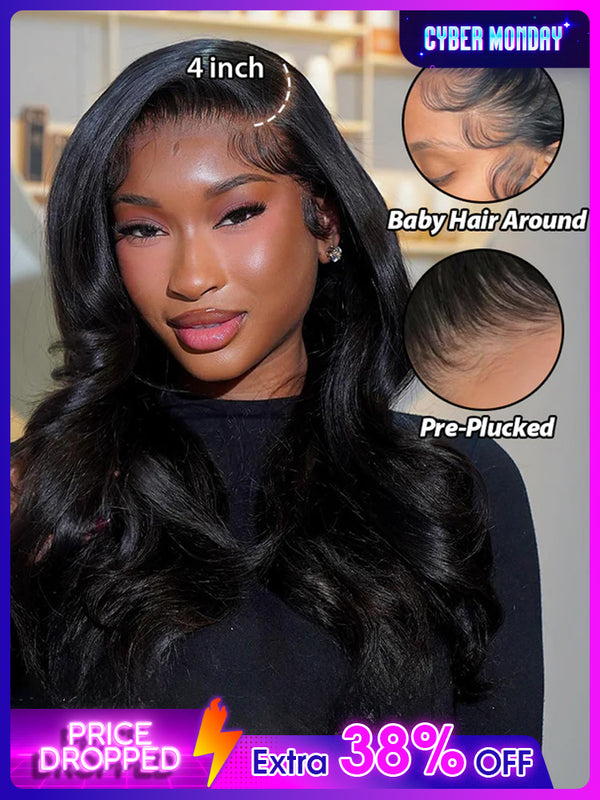 CurlyMe Pre-bleached Body Wave Hair 13x4 Swiss HD Lace/Transparent Lace Front Wigs Pre Plucked