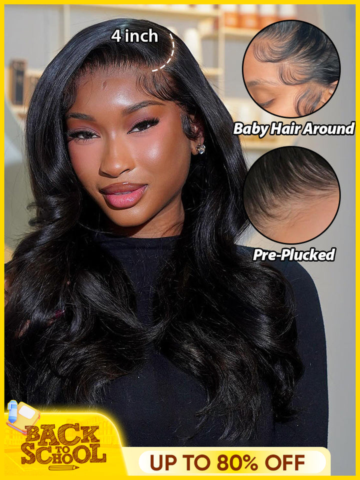 CurlyMe Pre-bleached Body Wave Hair 13x4 Swiss HD Lace/Transparent Lace Front Wigs Pre Plucked