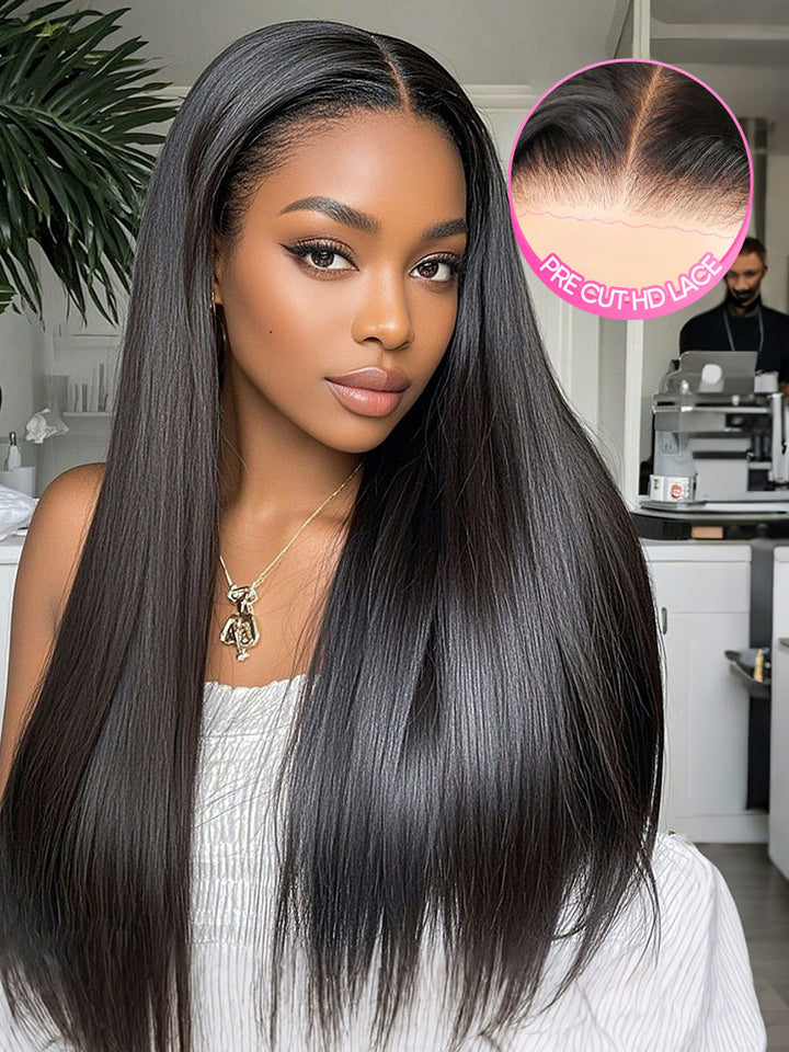 CurlyMe Pre-bleached Straight Hair Wear Go Glueless Wig 7x5 Pre-cut HD Lace Pre-plucked