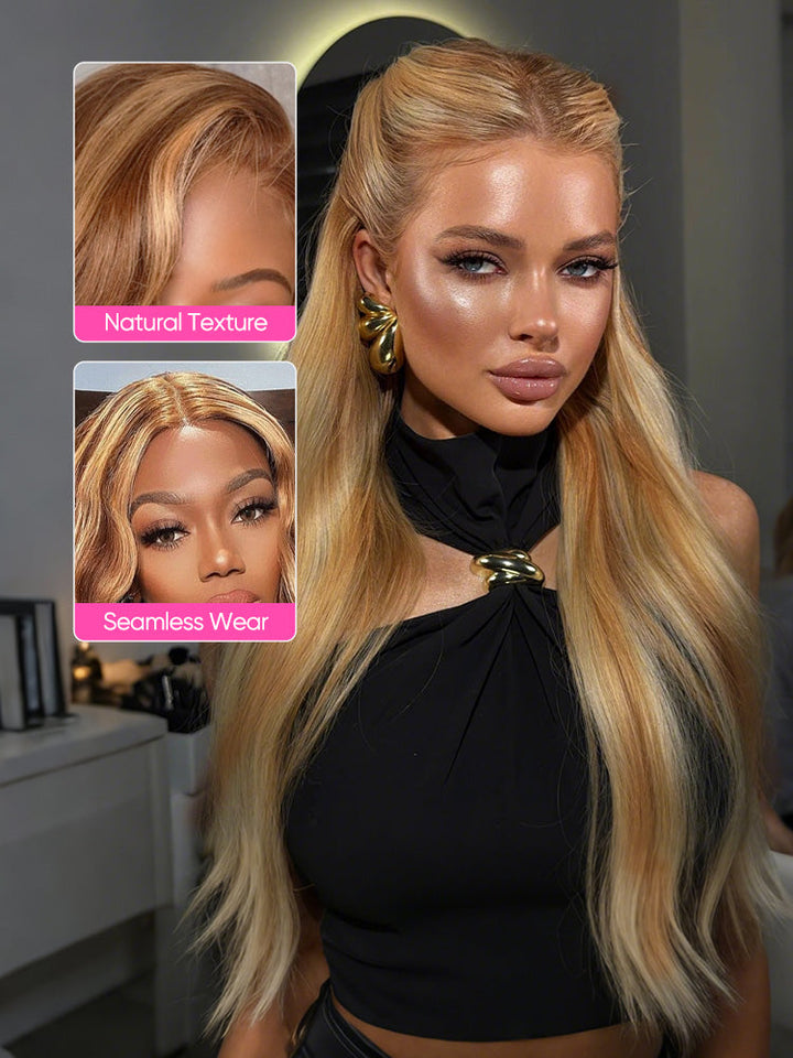 CurlyMe Highlights Ombre 7x5 Swiss Lace Wear Go Straight Glueless Wigs Pre Cut Lace Wig