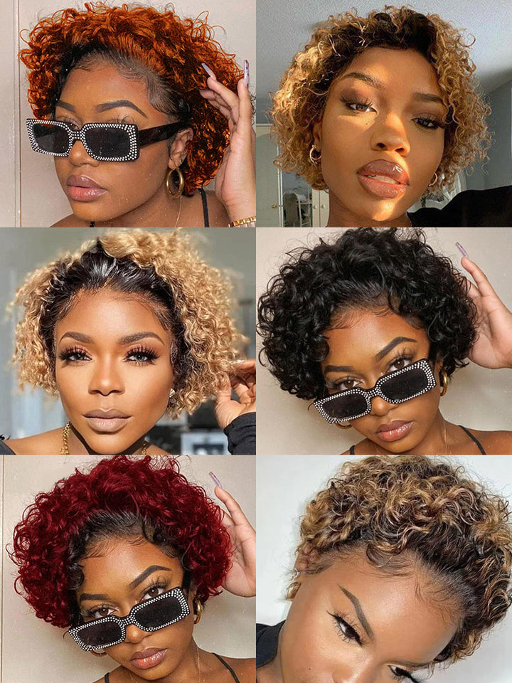 CurlyMe Summer Hairstyle Short Pixie Curly Color Wig Human Hair Lace Wigs