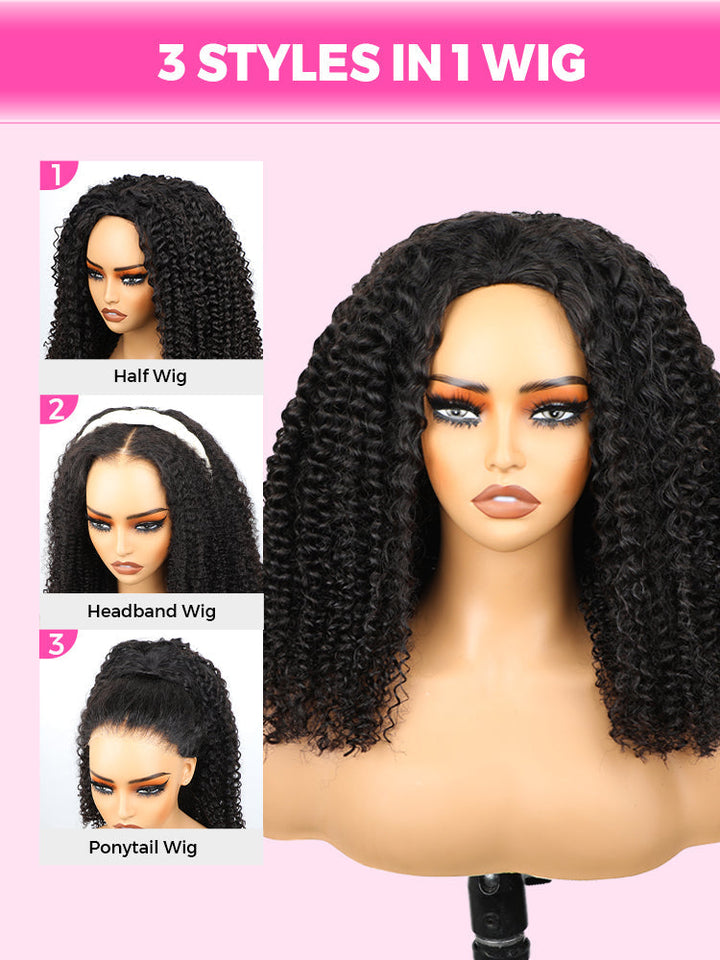 Drawstring Installation 3 IN 1 Half Wig Water Wave Glueless Install Wig With Adjustable ...