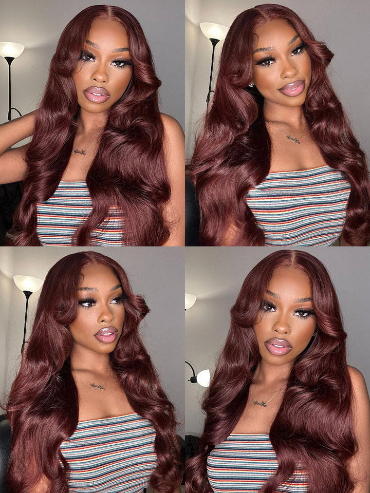 CurlyMe Pre-Plucked Wear Go Glueless Reddish Brown Body Wave Hair Pre-cut Lace