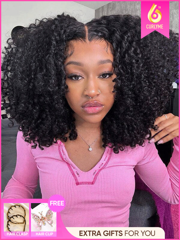 CurlyMe Pre-cut 9x6 Lace M-cap Wear Go Glueless Mini Knots Kinky Curly Hair HD Lace Front Wig Pre-plucked