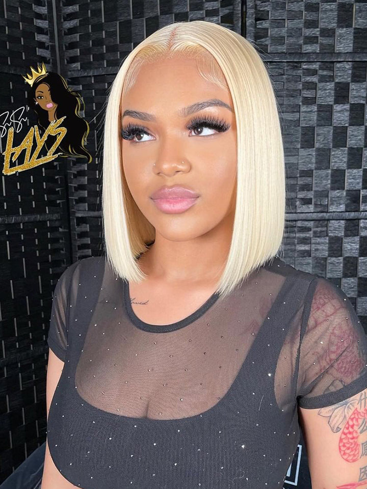 CurlyMe Short 613 Blonde Straight Hair 13x4 Lace Front Bob Wigs Human Hair