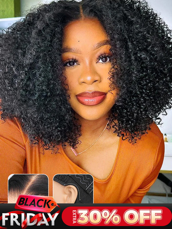 CurlyMe Pre-cut 9x6 HD Lace M-cap Wear Go Glueless Mini Knots Kinky Curly Hair Bob Wig Pre-plucked