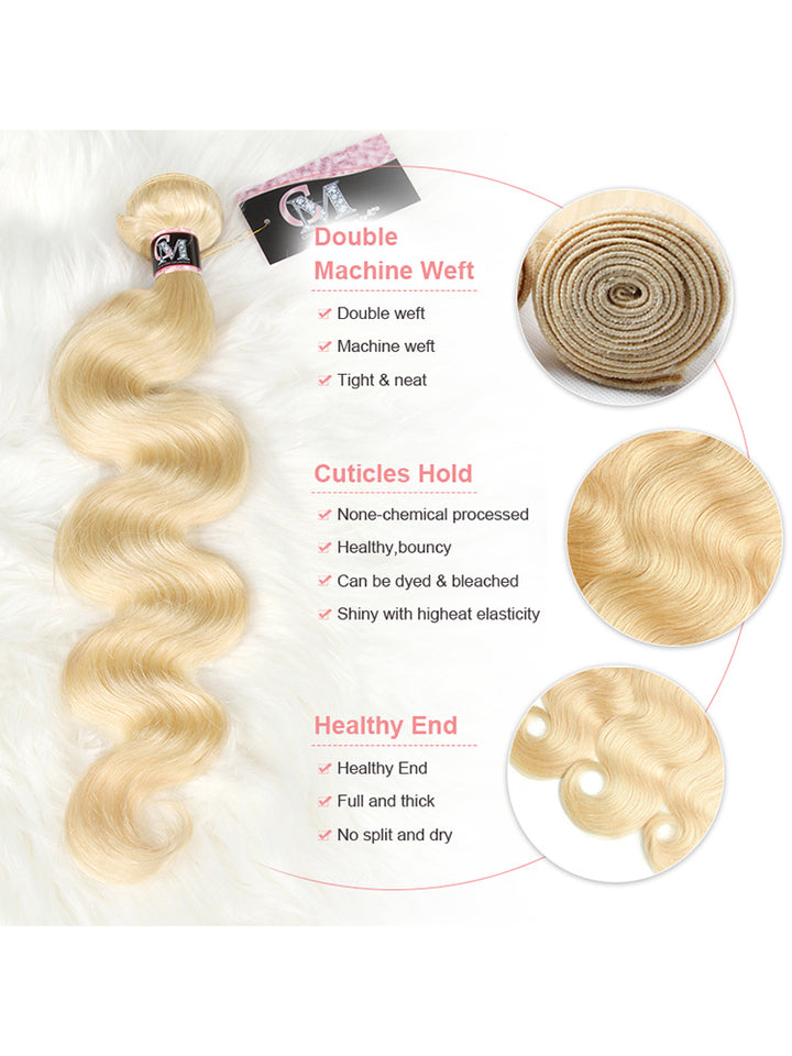 CurlyMe 613 Blonde Human Hair Body Wave 4 Bundles with 4x4 Closure