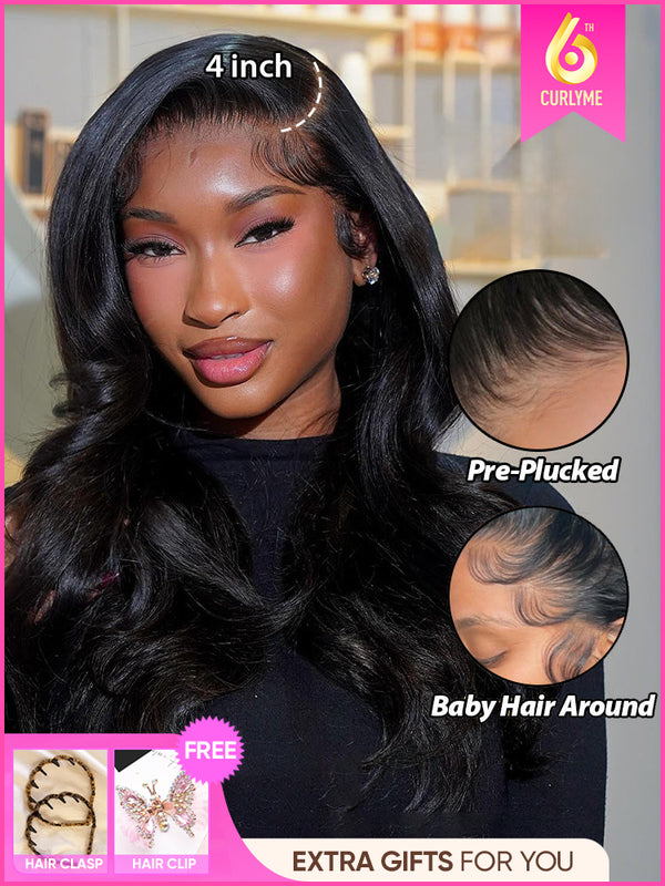 CurlyMe Pre-bleached Body Wave Hair 13x4 Swiss HD Lace/Transparent Lace Front Wigs Pre Plucked