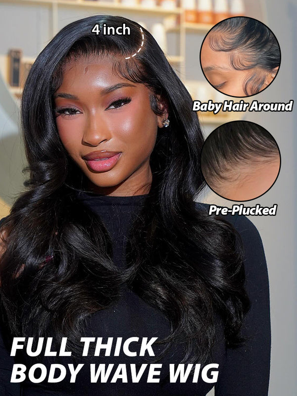 CurlyMe Pre-bleached Body Wave Hair 13x4 Swiss HD Lace/Transparent Lace Front Wigs Pre Plucked