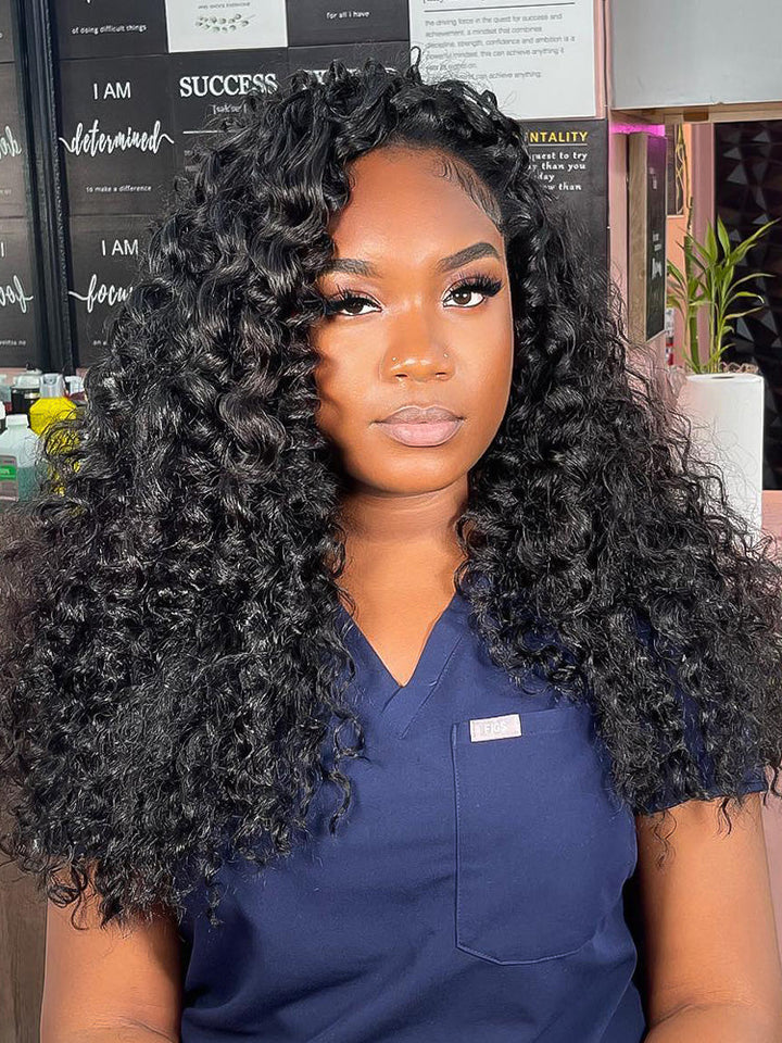CurlyMe 3 In 1 Half Wig Burmese Curly Glueless Install Half Wig With Adjustable String Beginner Friendly