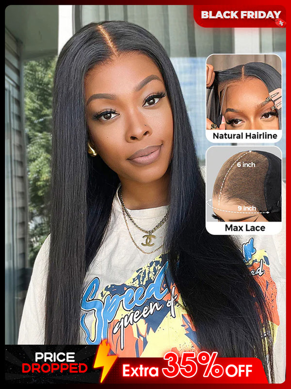 CurlyMe 9x6 HD Lace M-cap Wear Go Glueless Mini Knots Straight Hair Pre-cut Lace Front Wig Pre-plucked