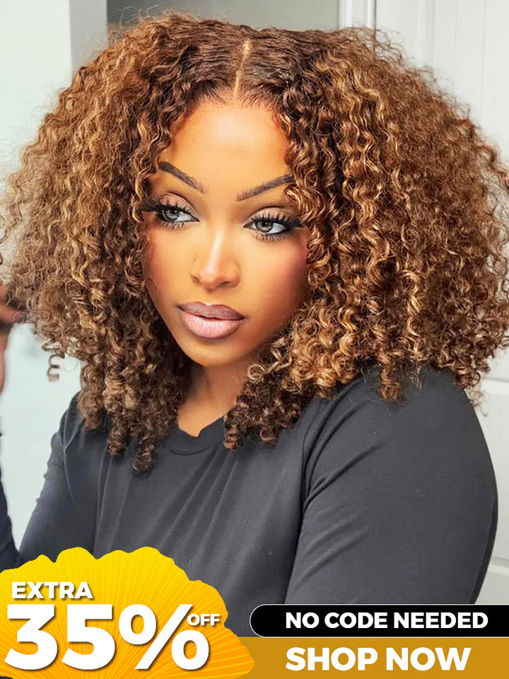 [Clearance Sale] CurlyMe Wear Go Glueless Highlights Ombre Hair Pre-cut HD Lace Kinky Curly Wig