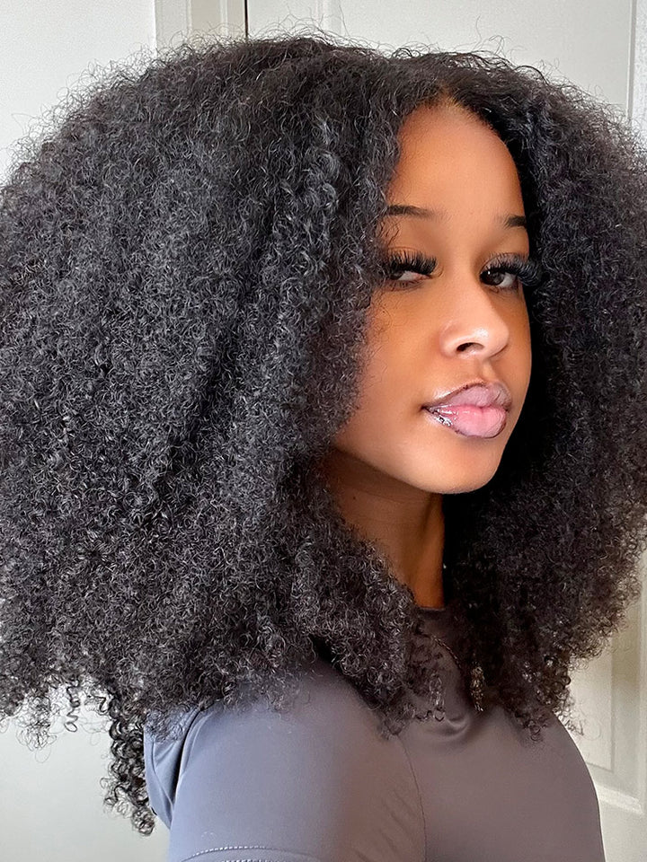 CurlyMe New Pre-bleached Knots Wear Go Glueless Wig Pre-cut HD Lace Afro Curly Human Hair
