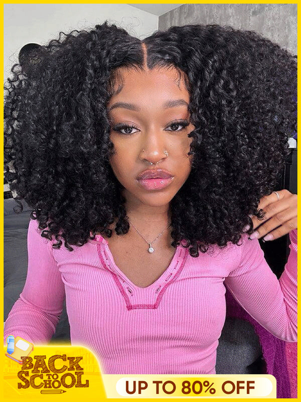 CurlyMe Pre-cut 9x6 Lace M-cap Wear Go Glueless Mini Knots Kinky Curly Hair HD Lace Front Wig Pre-plucked