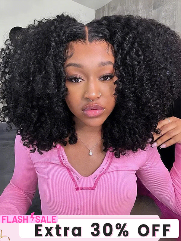 CurlyMe Pre-cut 9x6 Lace M-cap Wear Go Glueless Mini Knots Kinky Curly Hair HD Lace Front Wig Pre-plucked