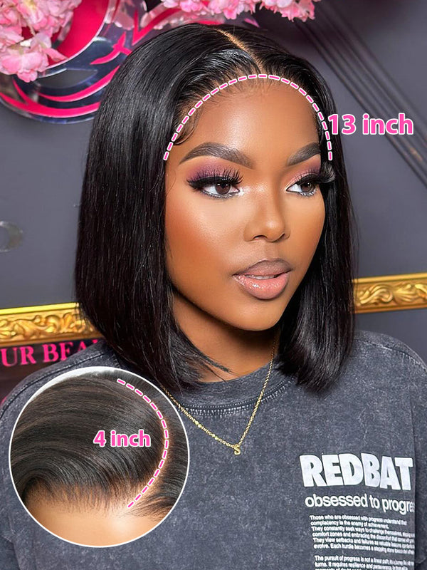 CurlyMe Blunt Cut 13x4 Lace Bob Wigs Short Straight Human Hair Summer Style