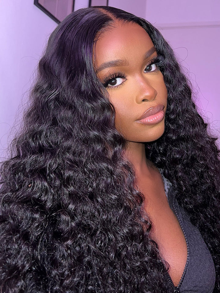 CurlyMe Water Wave 4x4 Lace Closure Wig Pre Plucked With Baby Hair For Women