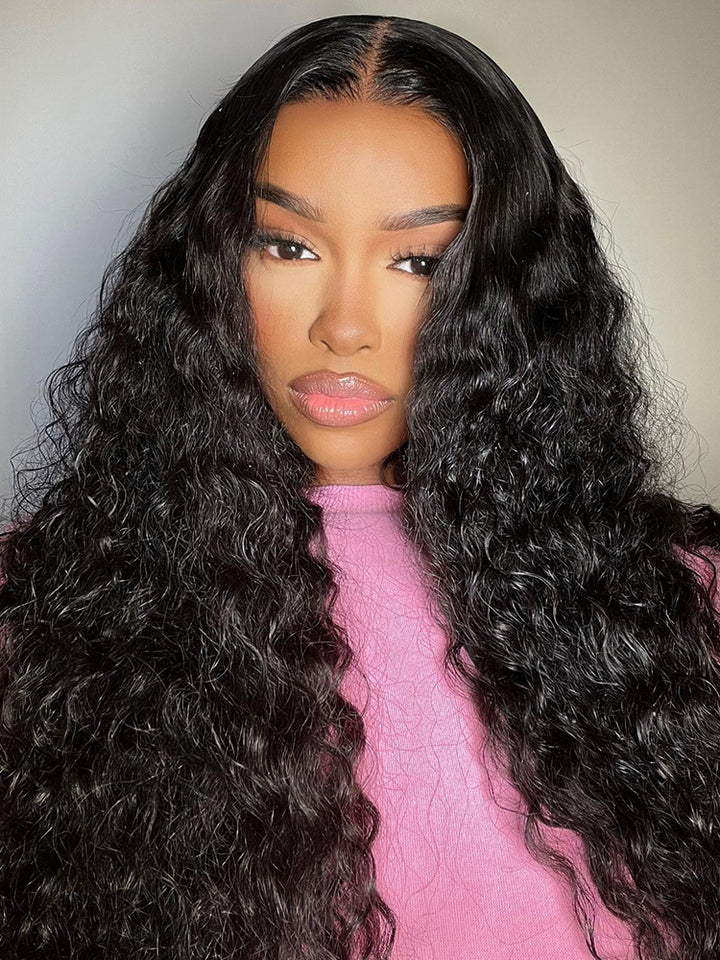 CurlyMe Water Wave 4x4 Lace Closure Wig Pre Plucked With Baby Hair For Women