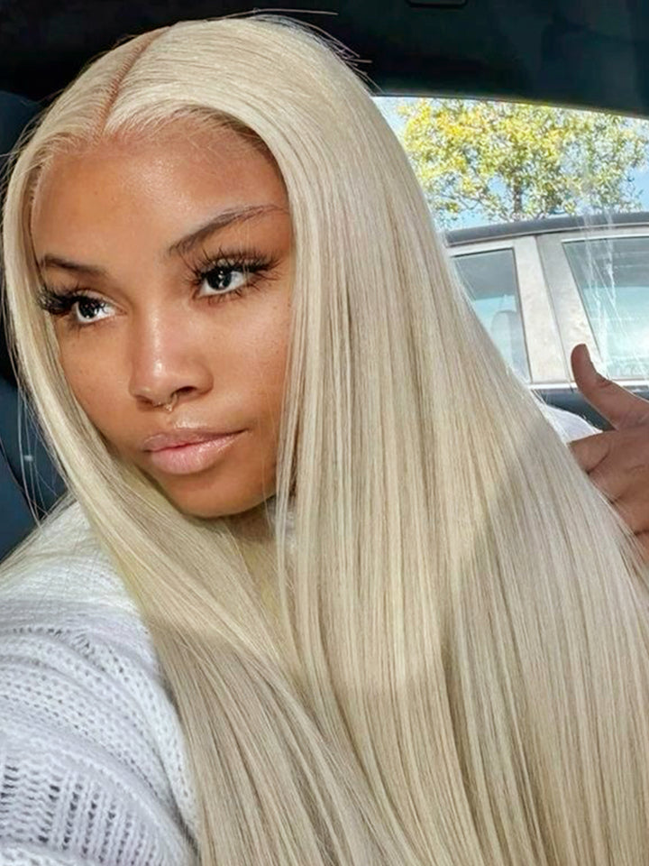 CurlyMe 613 Blonde Straight Hair 4x4 Lace Closure Wig Full Human Hair Wigs