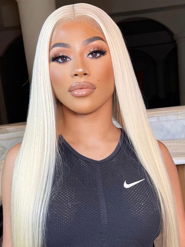 CurlyMe 613 Blonde Straight Hair 4x4 Lace Closure Wig Full Human Hair Wigs