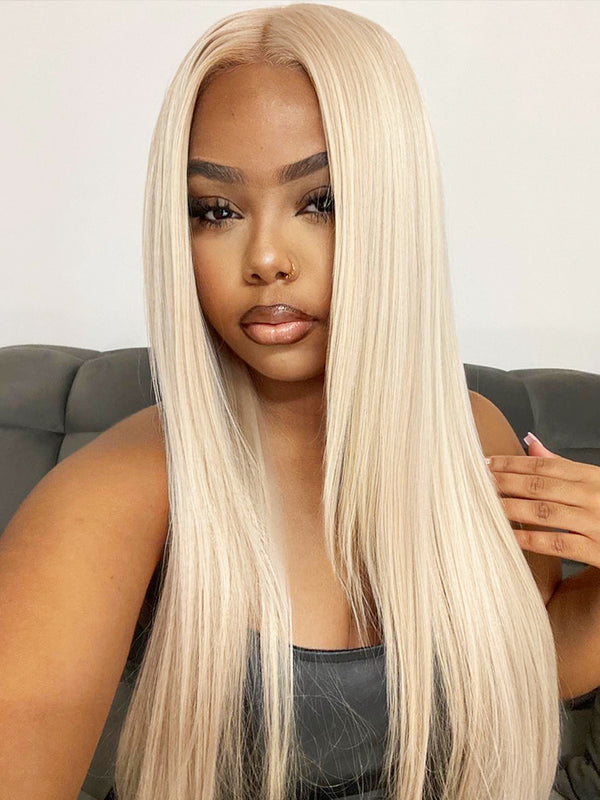 CurlyMe 613 Blonde Straight Hair 4x4 Lace Closure Wig Full Human Hair Wigs