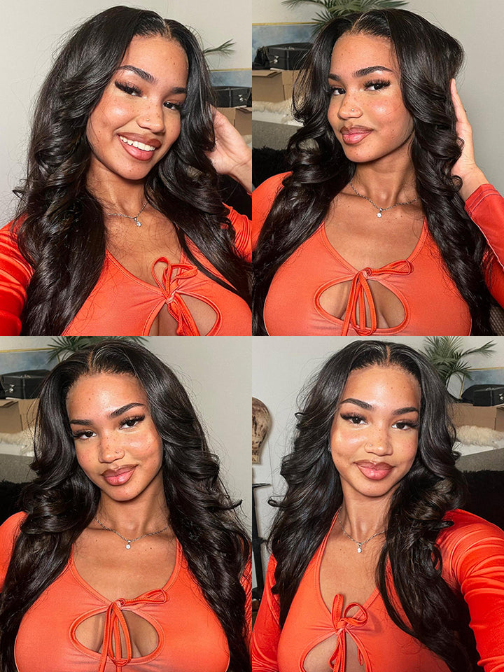 CurlyMe Body Wave Hair 5x5 Swiss Lace Closure Wigs Pre Plucked Natural Color