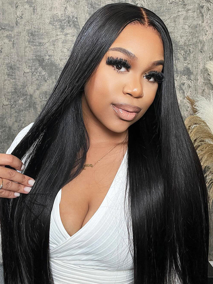 CurlyMe Hot Straight Hair 4x4 Swiss Lace Closure Wig With Baby Hair Pre Plucked