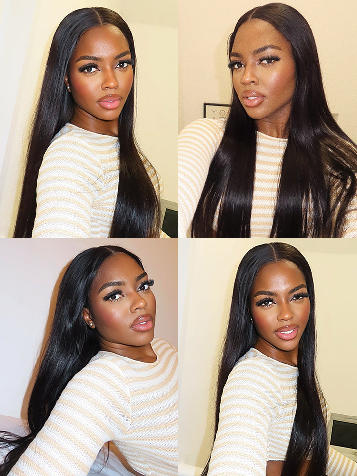 CurlyMe Hot Straight Hair 4x4 Swiss Lace Closure Wig With Baby Hair Pre Plucked