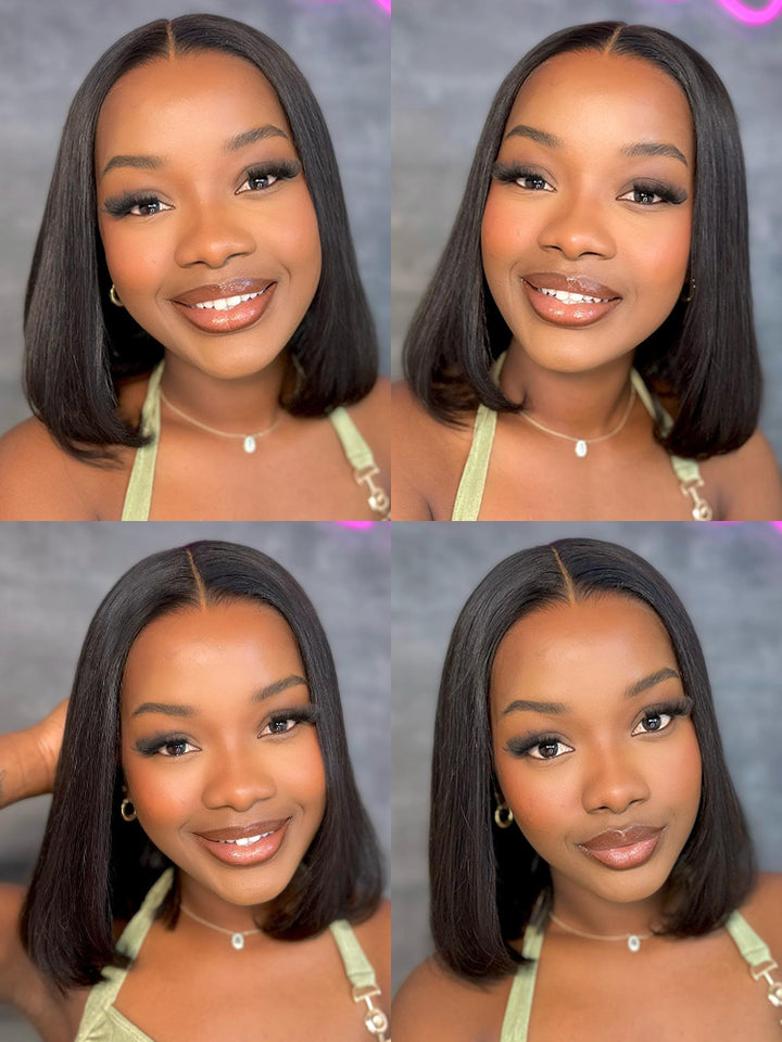 CurlyMe Short Haircuts Straight Hair 4x4 Lace Closure Bob Wigs Pre Plucked