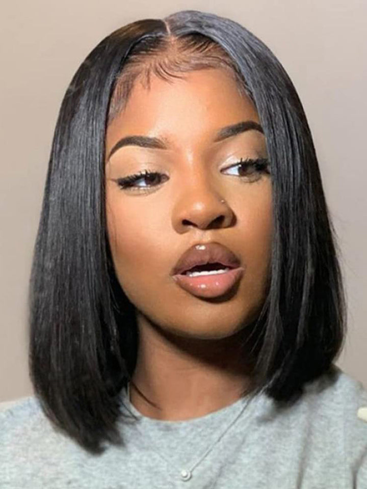 CurlyMe Pre Bleached Straight Glueless Bob Wig Pre Cut 6x4 HD Lace Wear Go Wig