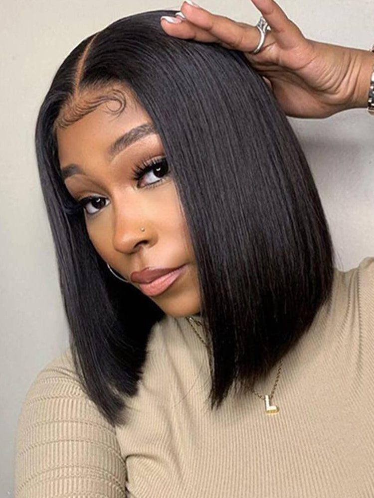 Silk Straight Human Hair 4x4 Lace Closure Bobb Wig - CurlyMe Hair