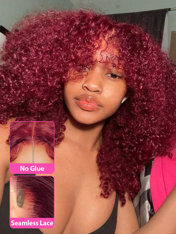 CurlyMe Pre-Plucked Wear Go Glueless 99J Burgundy Kinky Curly Hair Pre-cut Lace