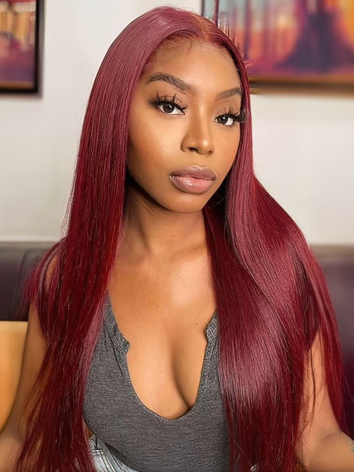 CurlyMe Pre-Plucked Wear Go Glueless 99J Burgundy Straight Hair Pre-cut Lace