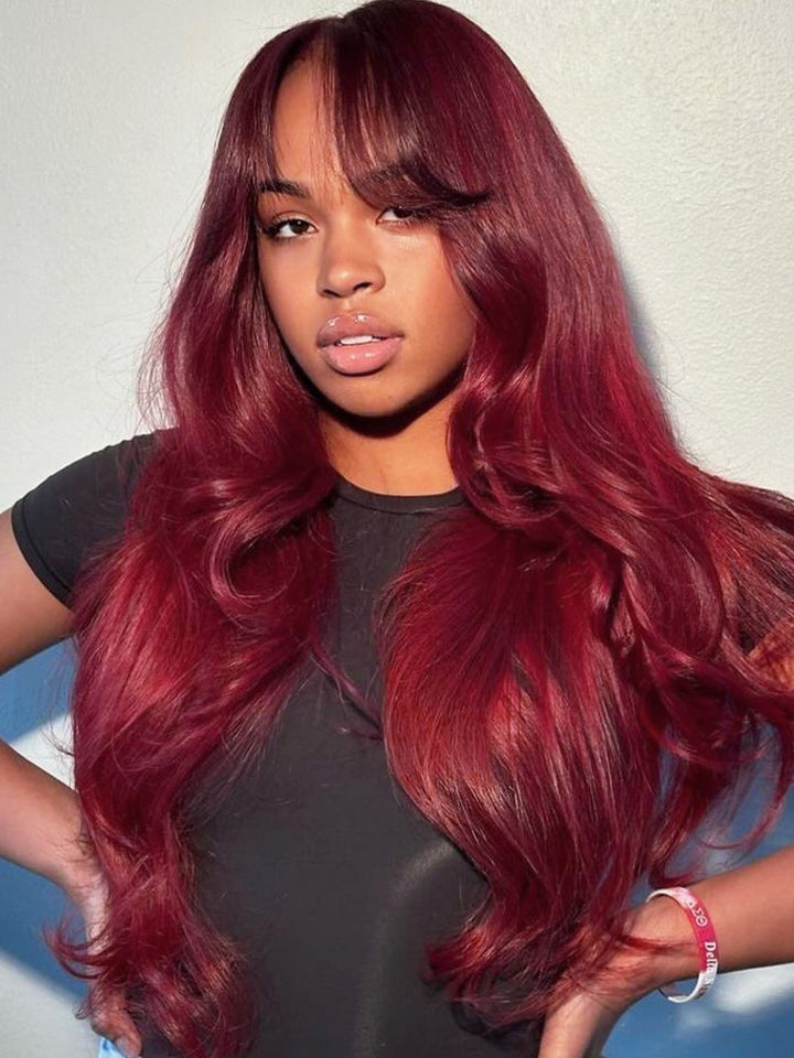 CurlyMe Pre-Plucked Wear Go Glueless 99J Burgundy Body Wave Hair Pre-cut Lace