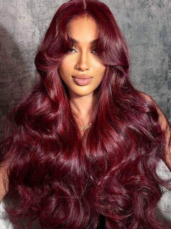 CurlyMe Pre-Plucked Wear Go Glueless 99J Burgundy Body Wave Hair Pre-cut Lace