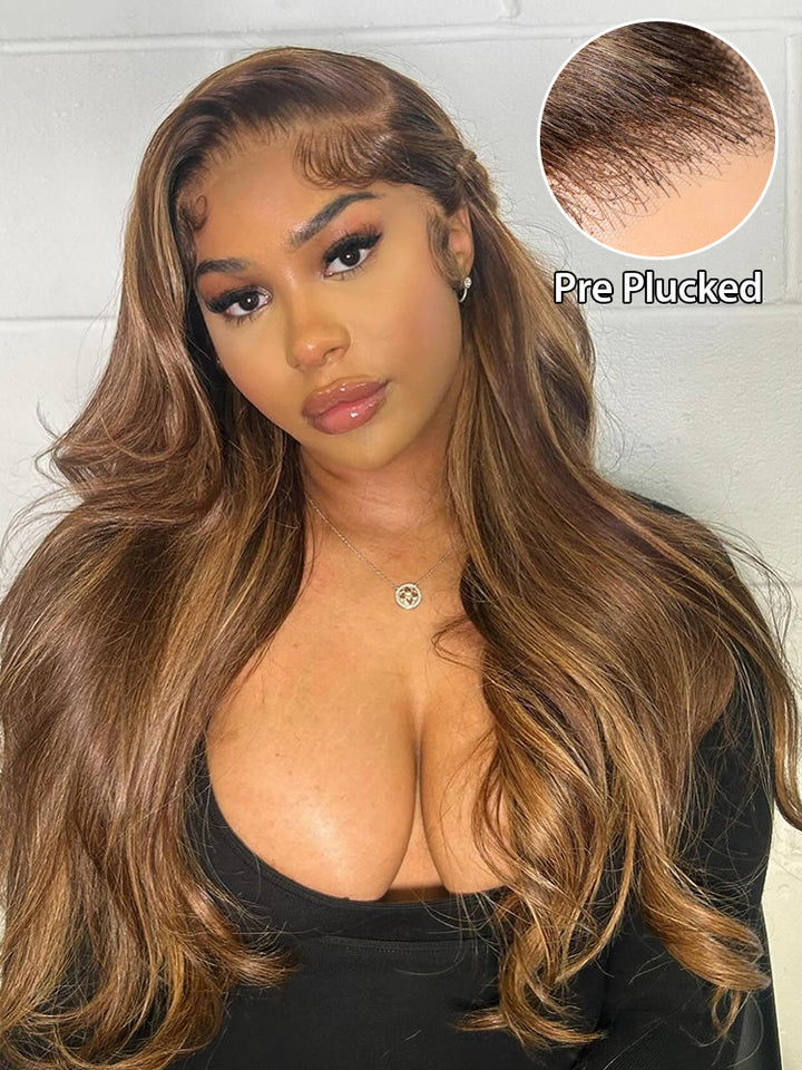 CurlyMe 4/27 Highlights Ombre Wear Go Body Wave Glueless Wigs Pre Cut Lace Wig