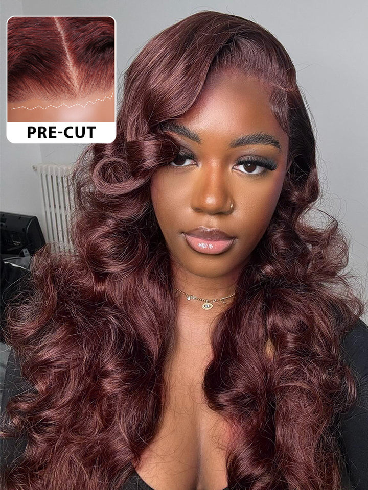 CurlyMe Pre-Plucked Wear Go Glueless 99J Burgundy Body Wave Hair Pre-cut Lace