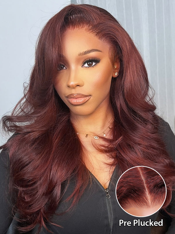 CurlyMe Pre-Plucked Wear Go Glueless Reddish Brown Body Wave Hair Pre-cut Lace