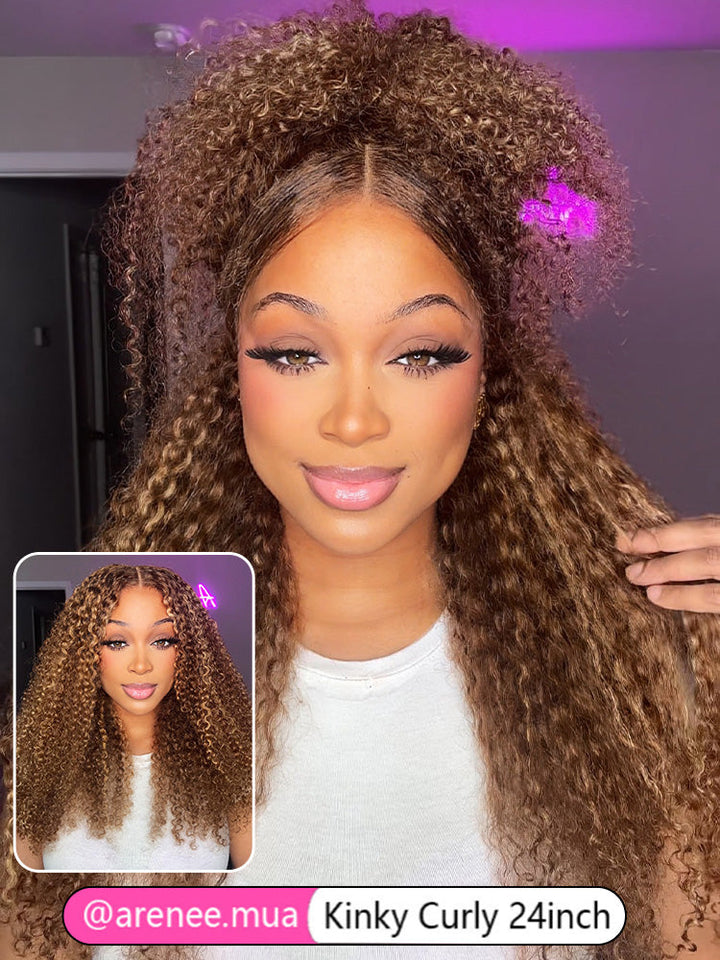 CurlyMe Wear Go Glueless Highlights Ombre Hair Pre-cut HD Lace Kinky Curly Wig