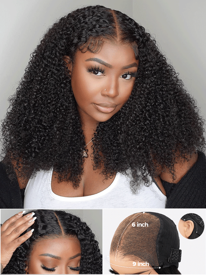 CurlyMe Pre-cut 9x6 Lace M-cap Wear Go Glueless Mini Knots Kinky Curly Hair HD Lace Front Wig Pre-plucked