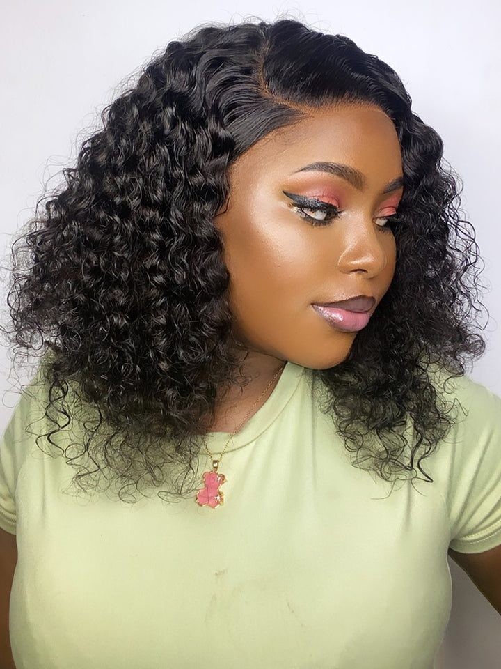 CurlyMe Water Wave Bob Glueless Wig Wear Go 7x5 HD Lace Pre Cut Lace Wig